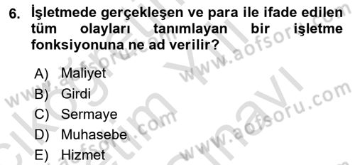 Sağlık İşletmelerinde Maliyet Yönetim Dersi 2021 - 2022 Yılı (Vize) Ara Sınav Soruları 6. Soru