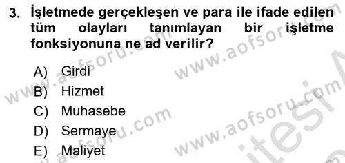 Sağlık İşletmelerinde Maliyet Yönetim Dersi 2022 - 2023 Yılı Yaz Okulu Sınav Soruları 3. Soru