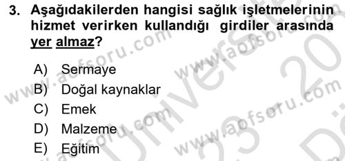 Sağlık İşletmelerinde Maliyet Yönetim Dersi 2023 - 2024 Yılı (Vize) Ara Sınav Soruları 3. Soru