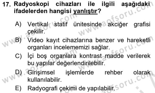 Tibbi Cihaz Ve Malzemeler Dersi 2017 - 2018 Yılı (Vize) Ara Sınavı 17. Soru