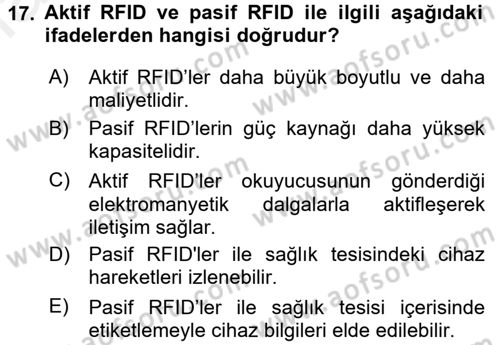 Tibbi Cihaz Ve Malzemeler Dersi 2017 - 2018 Yılı (Final) Dönem Sonu Sınavı 17. Soru