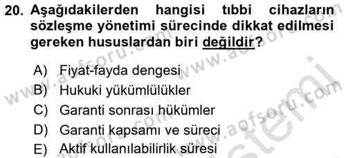 Tibbi Cihaz Ve Malzemeler Dersi 2018 - 2019 Yılı 3 Ders Sınav Soruları 20. Soru