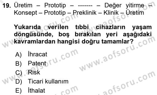 Tibbi Cihaz Ve Malzemeler Dersi 2018 - 2019 Yılı (Final) Dönem Sonu Sınavı 19. Soru