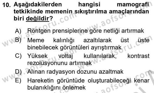 Tibbi Cihaz Ve Malzemeler Dersi 2018 - 2019 Yılı Yaz Okulu Sınavı 10. Soru