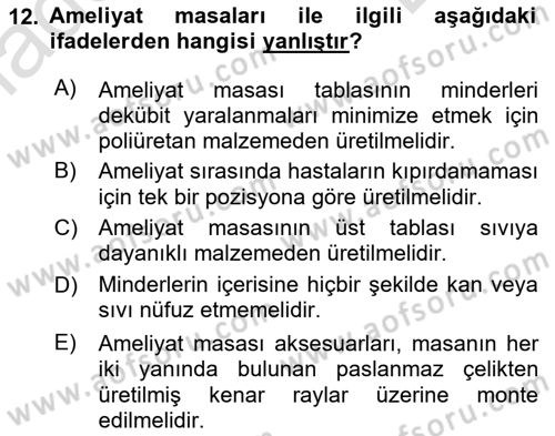 Tibbi Cihaz Ve Malzemeler Dersi 2019 - 2020 Yılı (Final) Dönem Sonu Sınavı 12. Soru