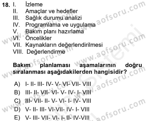 Bakım Elemanı Yetiştirme Ve Geliştirme 1 Dersi 2017 - 2018 Yılı (Vize) Ara Sınav Soruları 18. Soru
