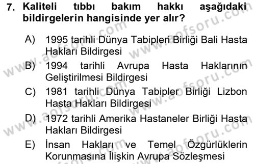 Bakım Elemanı Yetiştirme Ve Geliştirme 1 Dersi 2017 - 2018 Yılı (Vize) Ara Sınav Soruları 7. Soru