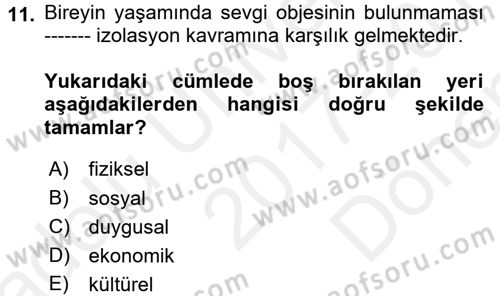Bakım Elemanı Yetiştirme Ve Geliştirme 1 Dersi 2017 - 2018 Yılı (Final) Dönem Sonu Sınav Soruları 11. Soru