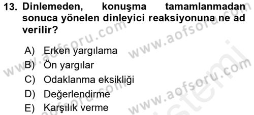 Bakım Elemanı Yetiştirme Ve Geliştirme 1 Dersi 2017 - 2018 Yılı (Final) Dönem Sonu Sınav Soruları 13. Soru