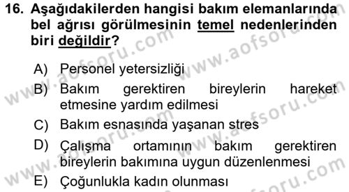 Bakım Elemanı Yetiştirme Ve Geliştirme 1 Dersi 2017 - 2018 Yılı (Final) Dönem Sonu Sınav Soruları 16. Soru