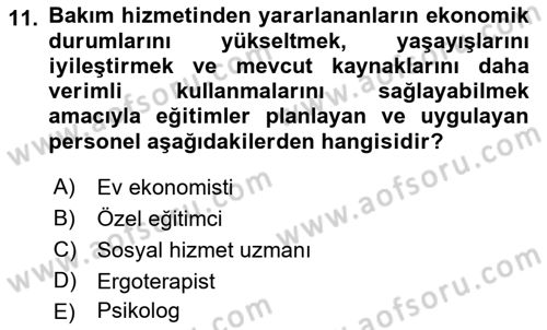 Bakım Elemanı Yetiştirme Ve Geliştirme 1 Dersi 2018 - 2019 Yılı (Vize) Ara Sınav Soruları 11. Soru