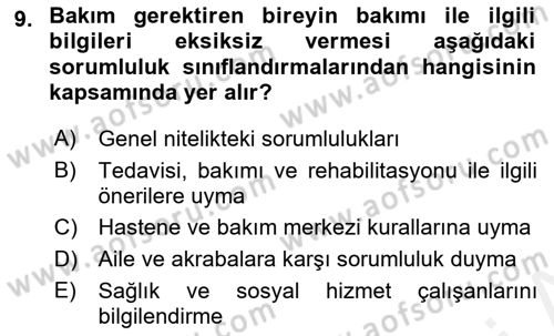 Bakım Elemanı Yetiştirme Ve Geliştirme 1 Dersi 2018 - 2019 Yılı (Vize) Ara Sınav Soruları 9. Soru