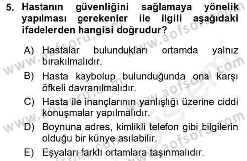Bakım Elemanı Yetiştirme Ve Geliştirme 1 Dersi 2018 - 2019 Yılı (Final) Dönem Sonu Sınav Soruları 5. Soru