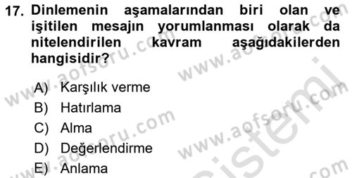 Bakım Elemanı Yetiştirme Ve Geliştirme 1 Dersi 2021 - 2022 Yılı (Final) Dönem Sonu Sınav Soruları 17. Soru