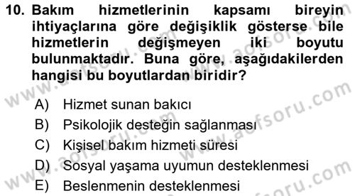 Bakım Elemanı Yetiştirme Ve Geliştirme 1 Dersi 2021 - 2022 Yılı Yaz Okulu Sınav Soruları 10. Soru