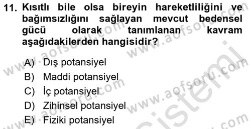 Bakım Elemanı Yetiştirme Ve Geliştirme 1 Dersi 2021 - 2022 Yılı Yaz Okulu Sınav Soruları 11. Soru