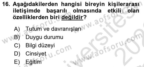 Bakım Elemanı Yetiştirme Ve Geliştirme 1 Dersi 2021 - 2022 Yılı Yaz Okulu Sınav Soruları 16. Soru