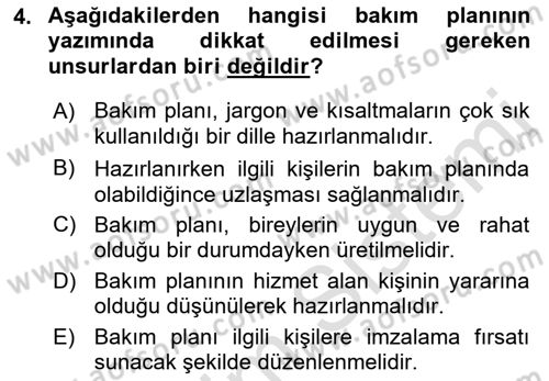 Bakım Elemanı Yetiştirme Ve Geliştirme 1 Dersi 2021 - 2022 Yılı Yaz Okulu Sınav Soruları 4. Soru