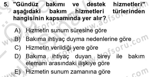 Bakım Elemanı Yetiştirme Ve Geliştirme 1 Dersi 2021 - 2022 Yılı Yaz Okulu Sınav Soruları 5. Soru