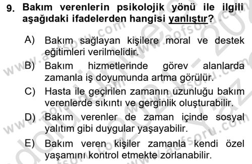 Bakım Elemanı Yetiştirme Ve Geliştirme 1 Dersi 2021 - 2022 Yılı Yaz Okulu Sınav Soruları 9. Soru
