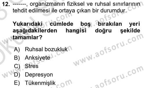 Bakım Elemanı Yetiştirme Ve Geliştirme 1 Dersi 2022 - 2023 Yılı Yaz Okulu Sınav Soruları 12. Soru