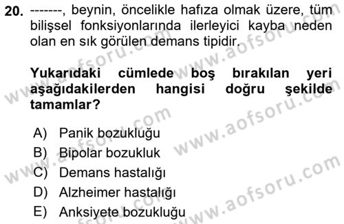 Bakım Elemanı Yetiştirme Ve Geliştirme 1 Dersi 2022 - 2023 Yılı Yaz Okulu Sınav Soruları 20. Soru