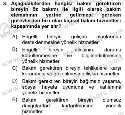 Bakım Elemanı Yetiştirme Ve Geliştirme 1 Dersi 2022 - 2023 Yılı Yaz Okulu Sınav Soruları 3. Soru
