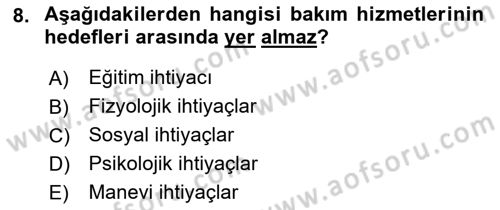 Bakım Elemanı Yetiştirme Ve Geliştirme 1 Dersi 2022 - 2023 Yılı Yaz Okulu Sınav Soruları 8. Soru