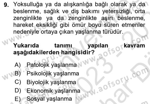 Bakım Elemanı Yetiştirme Ve Geliştirme 1 Dersi 2023 - 2024 Yılı (Vize) Ara Sınav Soruları 9. Soru