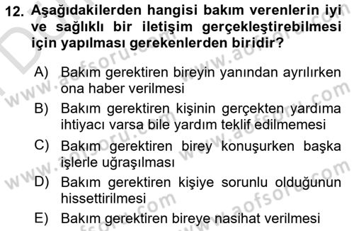 Bakım Elemanı Yetiştirme Ve Geliştirme 1 Dersi 2023 - 2024 Yılı (Final) Dönem Sonu Sınav Soruları 12. Soru
