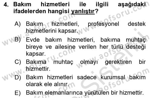 Bakım Elemanı Yetiştirme Ve Geliştirme 1 Dersi 2023 - 2024 Yılı (Final) Dönem Sonu Sınav Soruları 4. Soru