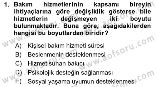Bakım Elemanı Yetiştirme Ve Geliştirme 1 Dersi 2023 - 2024 Yılı Yaz Okulu Sınav Soruları 1. Soru