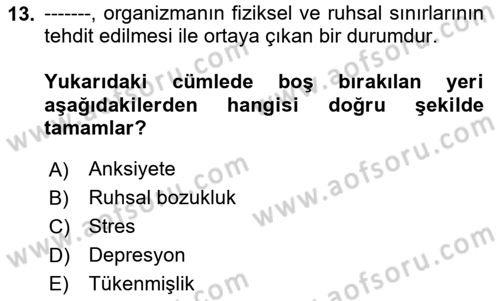 Bakım Elemanı Yetiştirme Ve Geliştirme 1 Dersi 2023 - 2024 Yılı Yaz Okulu Sınav Soruları 13. Soru