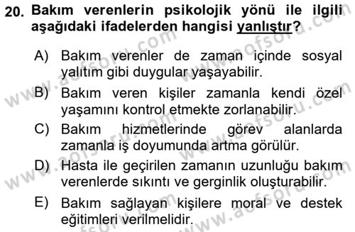 Bakım Elemanı Yetiştirme Ve Geliştirme 1 Dersi 2023 - 2024 Yılı Yaz Okulu Sınav Soruları 20. Soru