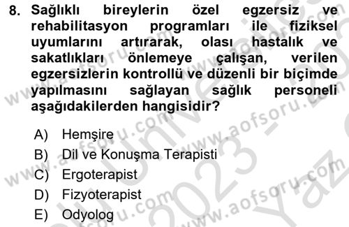 Bakım Elemanı Yetiştirme Ve Geliştirme 1 Dersi 2023 - 2024 Yılı Yaz Okulu Sınav Soruları 8. Soru