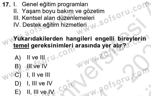 Bakım Elemanı Yetiştirme Ve Geliştirme 1 Dersi 2024 - 2025 Yılı (Vize) Ara Sınav Soruları 17. Soru