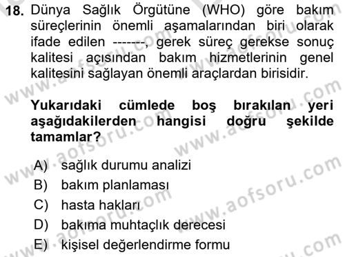 Bakım Elemanı Yetiştirme Ve Geliştirme 1 Dersi 2024 - 2025 Yılı (Vize) Ara Sınav Soruları 18. Soru