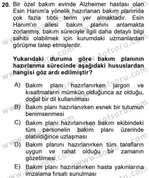 Bakım Elemanı Yetiştirme Ve Geliştirme 1 Dersi 2024 - 2025 Yılı (Vize) Ara Sınav Soruları 20. Soru