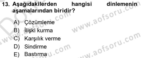 Bakım Elemanı Yetiştirme Ve Geliştirme 1 Dersi 2024 - 2025 Yılı (Final) Dönem Sonu Sınav Soruları 13. Soru
