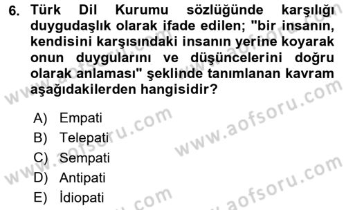Bakım Elemanı Yetiştirme Ve Geliştirme 1 Dersi 2024 - 2025 Yılı (Final) Dönem Sonu Sınav Soruları 6. Soru