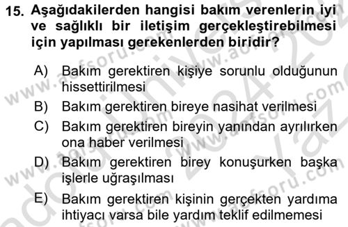 Bakım Elemanı Yetiştirme Ve Geliştirme 1 Dersi 2024 - 2025 Yılı Yaz Okulu Sınav Soruları 15. Soru