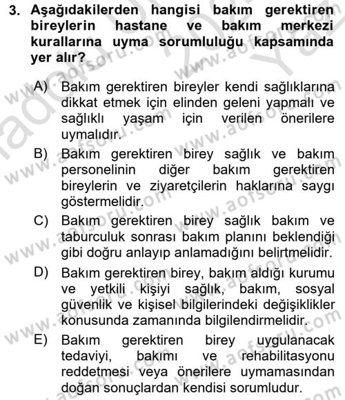 Bakım Elemanı Yetiştirme Ve Geliştirme 1 Dersi 2024 - 2025 Yılı Yaz Okulu Sınav Soruları 3. Soru
