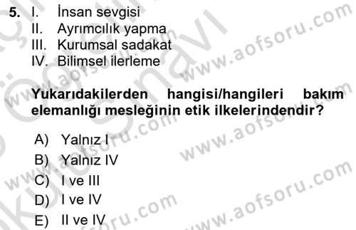 Bakım Elemanı Yetiştirme Ve Geliştirme 1 Dersi 2024 - 2025 Yılı Yaz Okulu Sınav Soruları 5. Soru