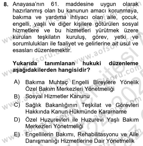 Bakım Elemanı Yetiştirme Ve Geliştirme 1 Dersi 2024 - 2025 Yılı Yaz Okulu Sınav Soruları 8. Soru