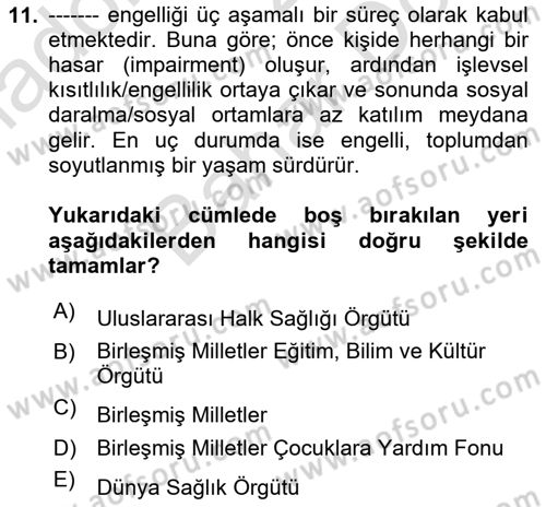 Bakım Elemanı Yetiştirme Ve Geliştirme 1 Dersi 2025 - 2026 Yılı (Final) Dönem Sonu Sınav Soruları 11. Soru