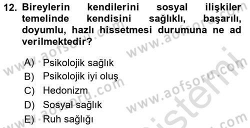Bakım Elemanı Yetiştirme Ve Geliştirme 1 Dersi 2025 - 2026 Yılı (Final) Dönem Sonu Sınav Soruları 12. Soru