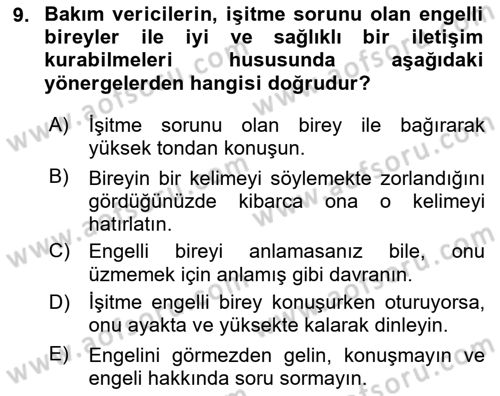 Bakım Elemanı Yetiştirme Ve Geliştirme 1 Dersi 2025 - 2026 Yılı (Final) Dönem Sonu Sınav Soruları 9. Soru