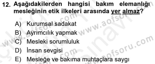 Bakım Elemanı Yetiştirme Ve Geliştirme Dersi 2017 - 2018 Yılı (Vize) Ara Sınavı 12. Soru