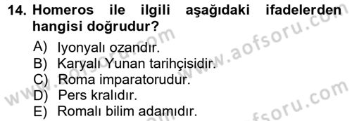 Akdeniz Uygarlıkları Sanatı Dersi 2012 - 2013 Yılı (Vize) Ara Sınavı 14. Soru