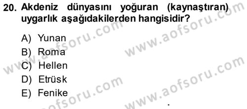 Akdeniz Uygarlıkları Sanatı Dersi Ara Sınavı Deneme Sınav Soruları 20. Soru
